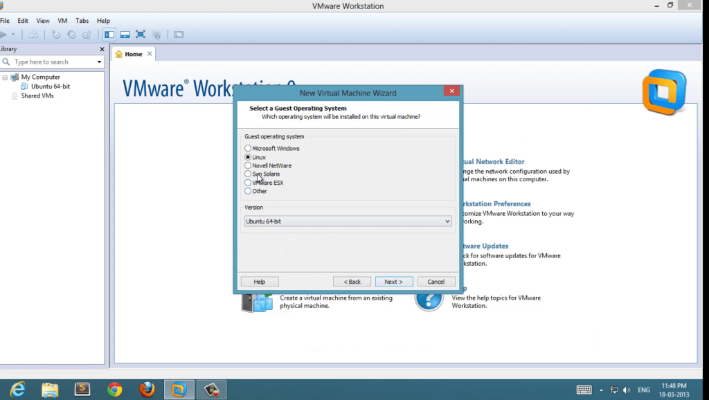 Select OS to install on Vmware