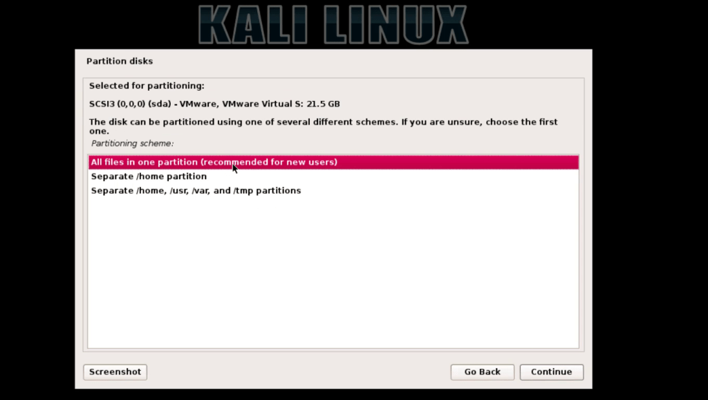 kali linux partition process