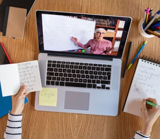 student taking call on video conference