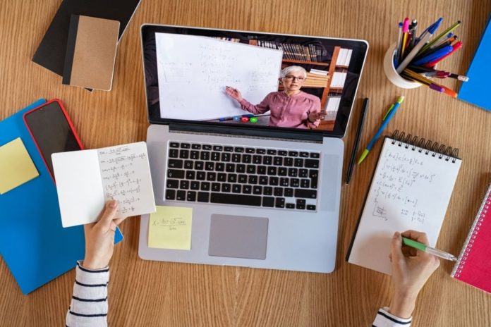 student taking call on video conference