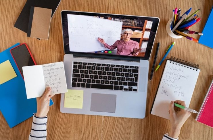 student taking call on video conference